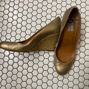Lanvin gold metallic leather espadrille wedge heel size 39